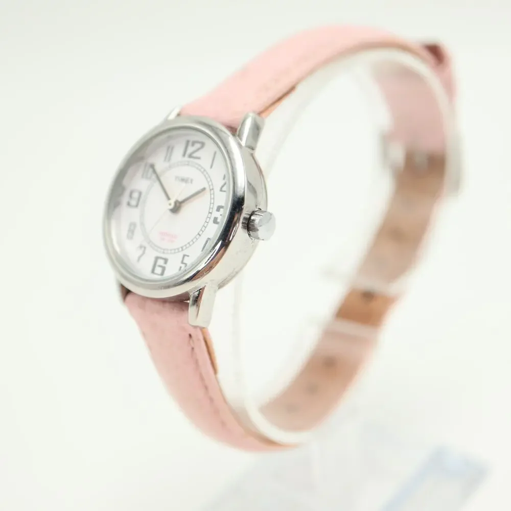 Timex Indiglo Pink Backlight Womens Silver Tone 25mm Watch Leather w New Battery